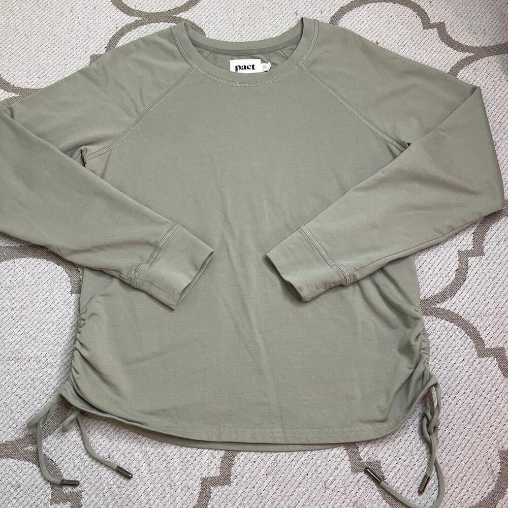 PACT Organic Cinch Side Pullover Sage Green Long Sleeve Sweatshirt, Size Medium